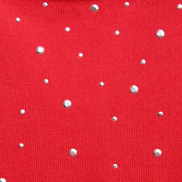 Fontana Red Silver Studded Top Womens Size XL 3/4 Sleeve Scoop Neck Stretch - Picture 4 of 10